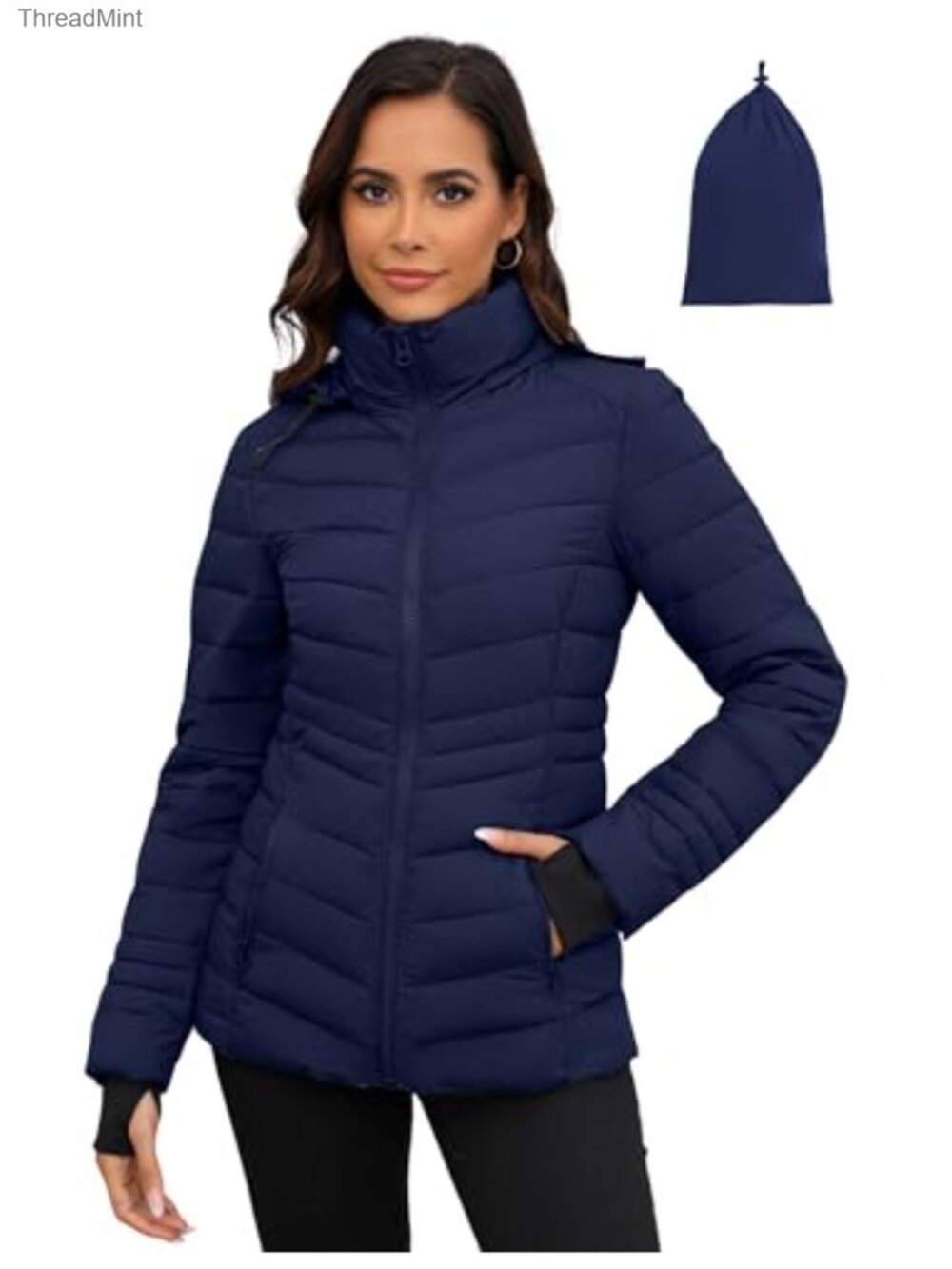 Packable Lightweight Puffer Jacket, Quilted, Long Sleeve, Zip-Up